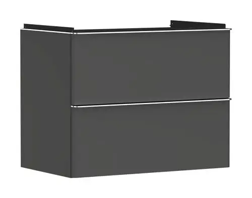 Hochschrank von Hansgrohe in diamantgrau matt mit zwei Schubkästen, geeignet für einen Waschtisch, ohne sichtbare Maße oder spezifische Modellbezeichnung.